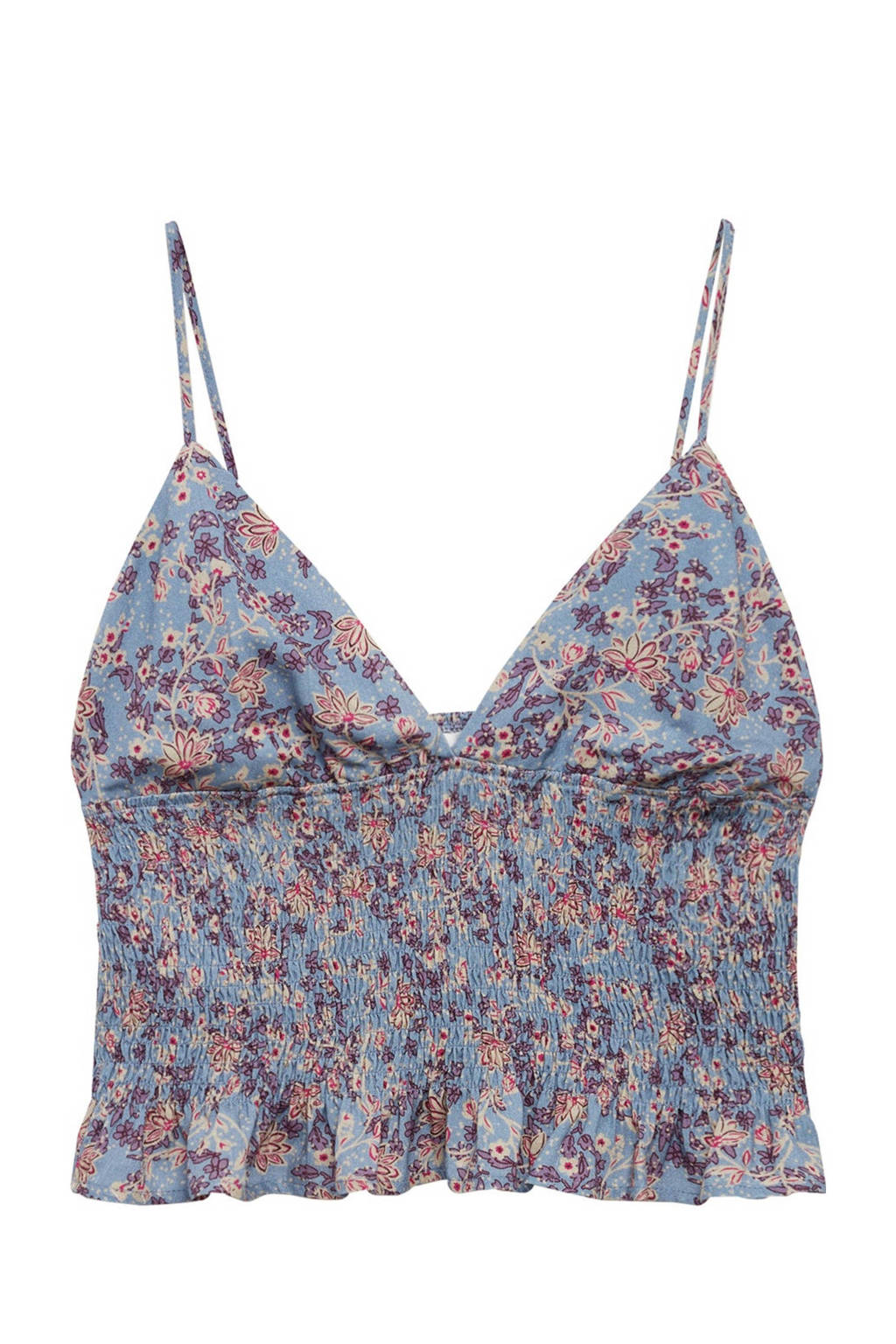 MANGO TEEN spaghettitop met all over print lichtblauw/paars/roze
