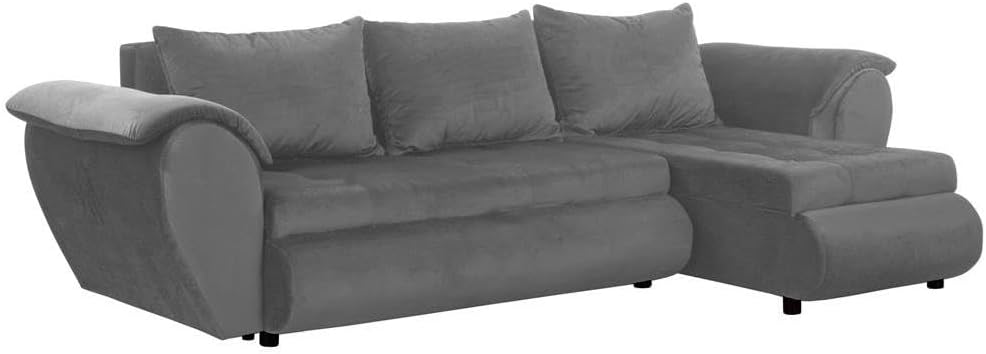 Santana Ecksofa mit Schlaffunktion und Bettkasten - Sofa mit 3 Sitzen und Robustem Überzug - Schlafcouch L-Form Universal - Modern Couch - 265x143x83 cm (Stoff Basic, Grau)