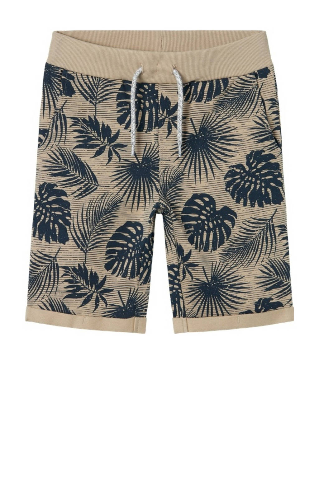 NAME IT sweatshort met bladprint beige/blauw