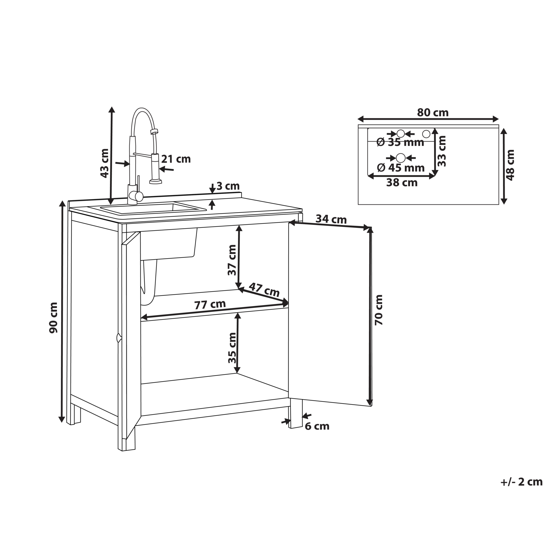Beliani-VENOSA -Buitenkast wastafel-Zilver-50 x 80 x 90 cm-Acaciahout