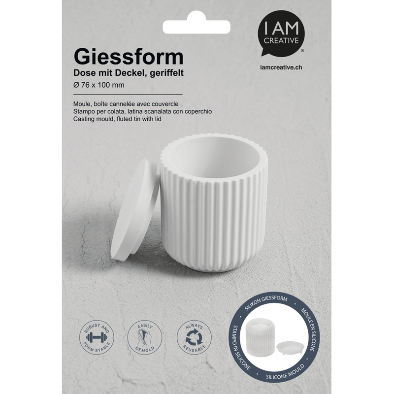 I AM CREATIVE Silikon Giessform Dose geriffelt mit Deckel, transparent