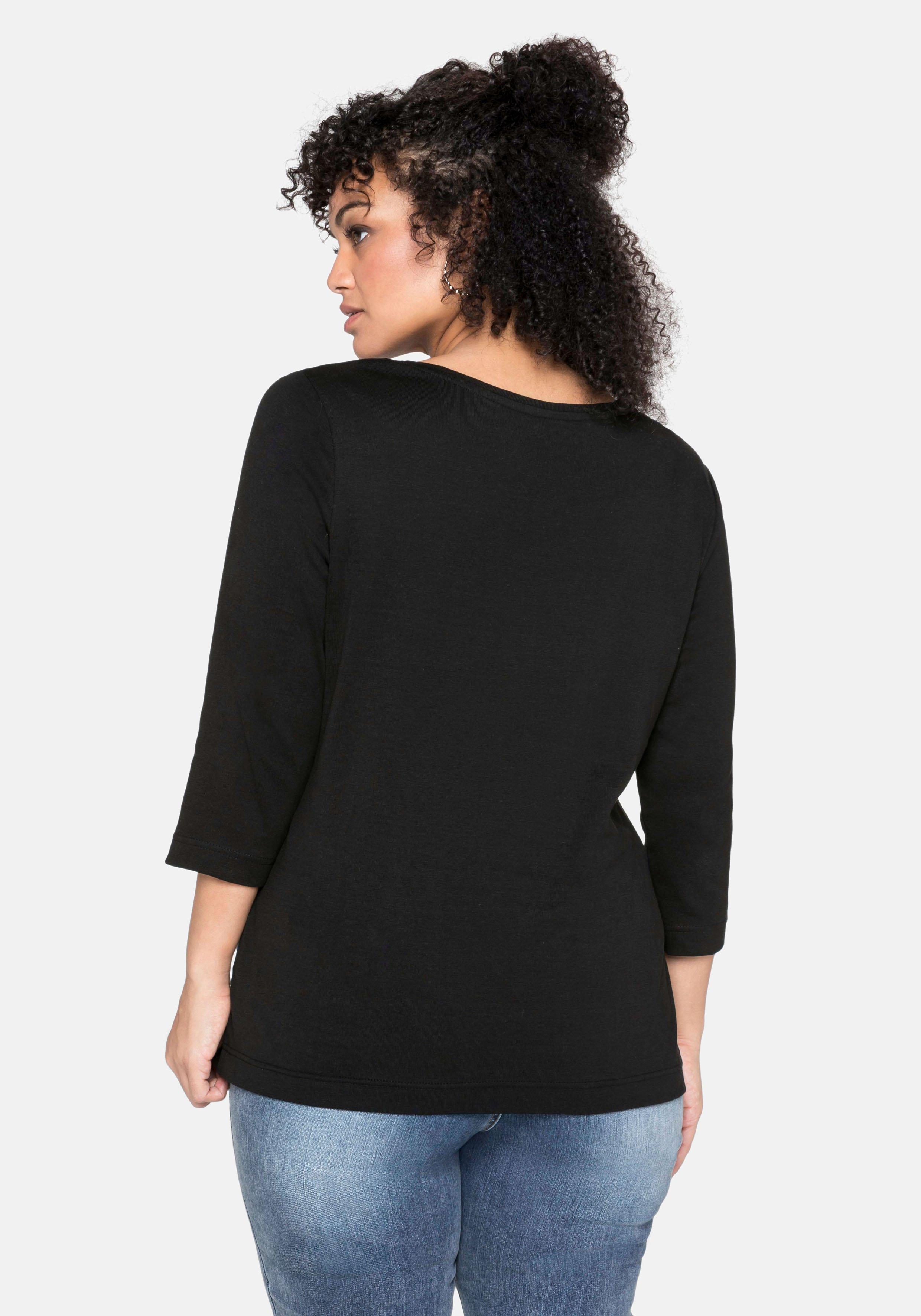 Shirt mit 3/4-Arm und weitem Rundhalsausschnitt