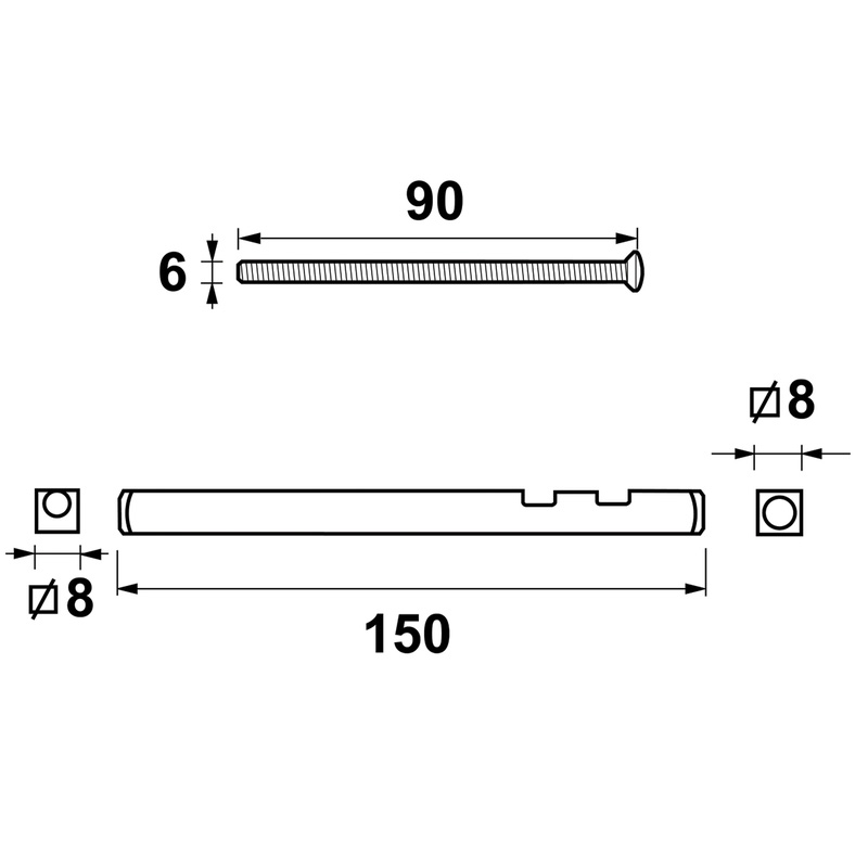 AXA krukstift RVS + bouten M6x90mm