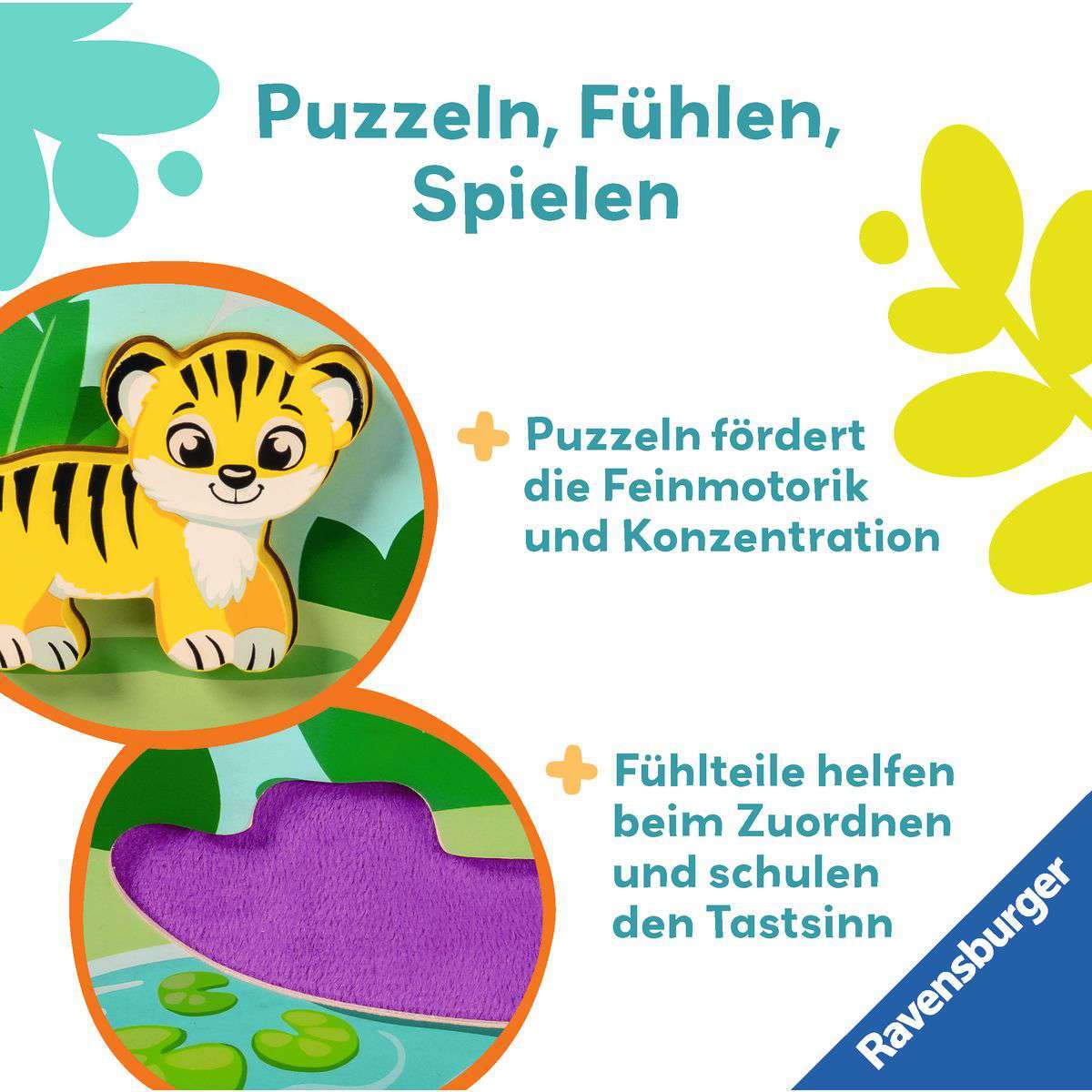Ravensburger Spiel Play+ Magnetisches Holz-Fühl-Puzzle: Dschungel