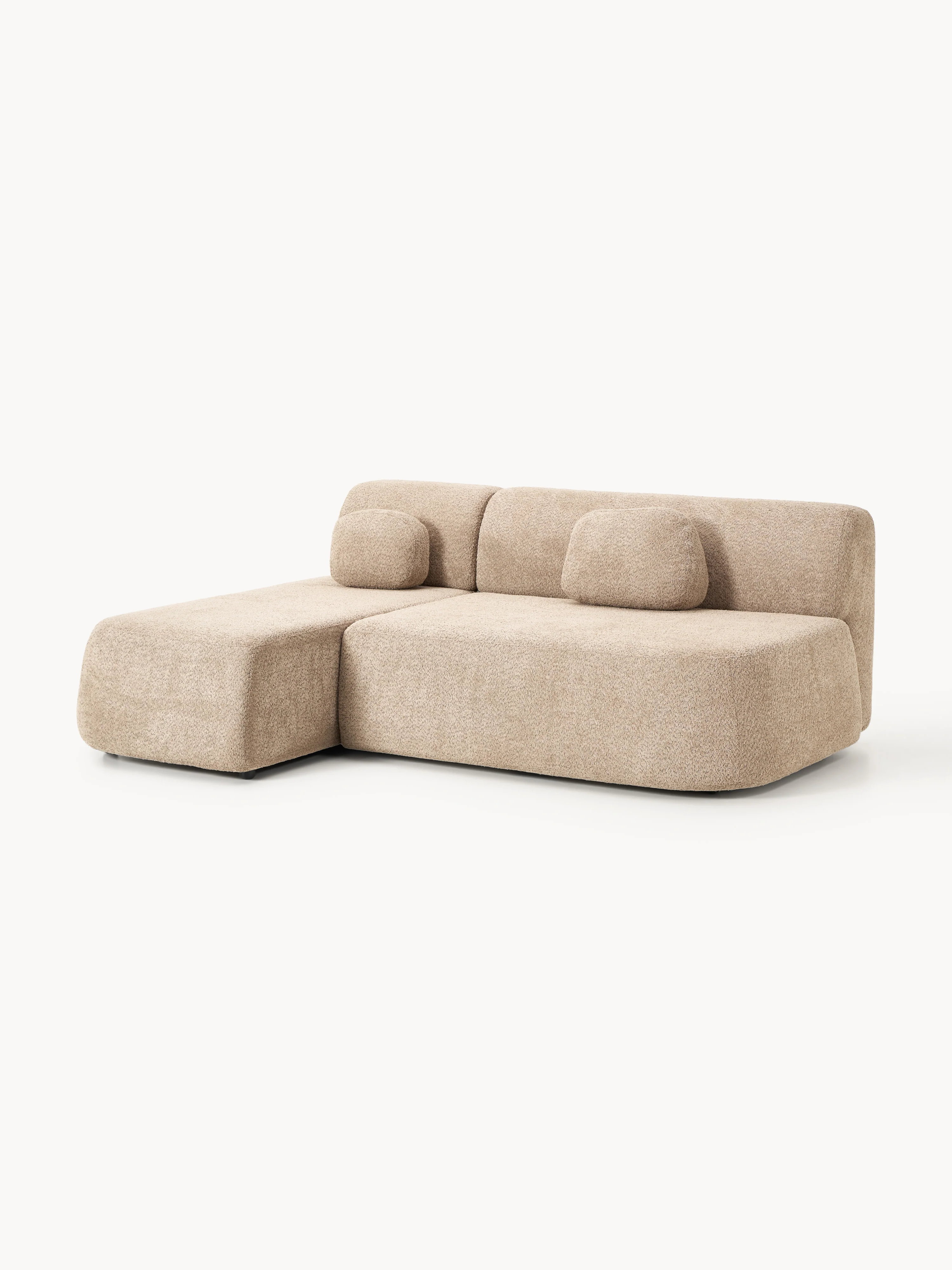 Hoekbankbed Pao van teddy-bouclé met opbergruimte