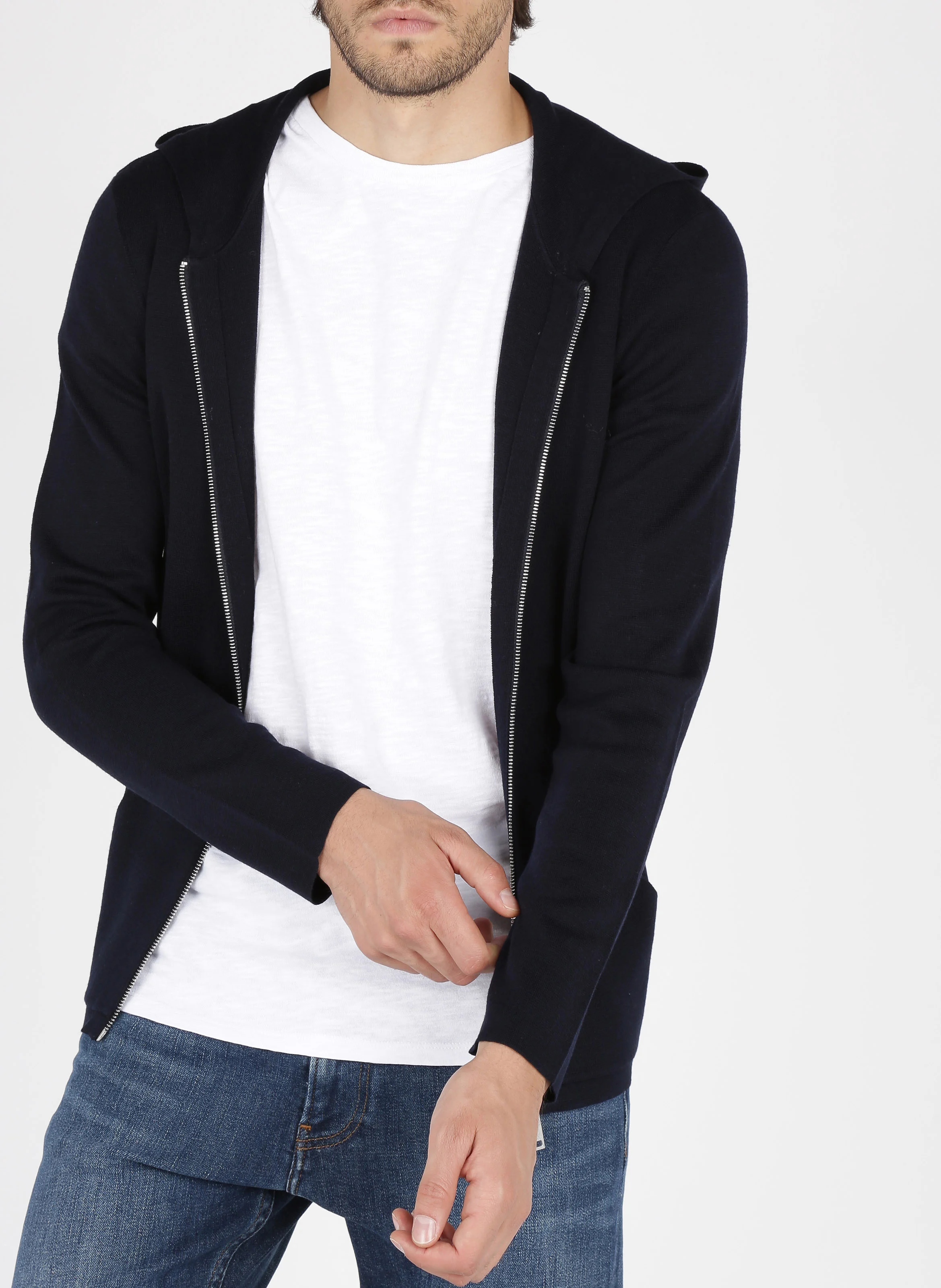Gilet regular-fità capuche zippé en laine | Bleu