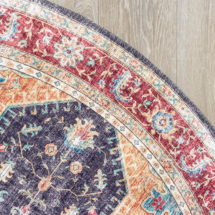 Rond Vintage vloerkleed - Azara Blauw/Rood