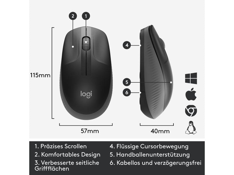 Logitech Maus M190 Anthrazit/Schwarz, kabellos Universelle Arbeitsmaus für alltägliche Büroarbeiten