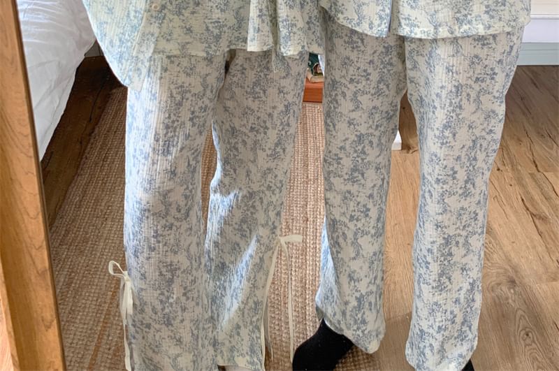 Sadelle - Bijpassende pyjamaset voor koppels: top met lange mouwen en bloemenprint + broek