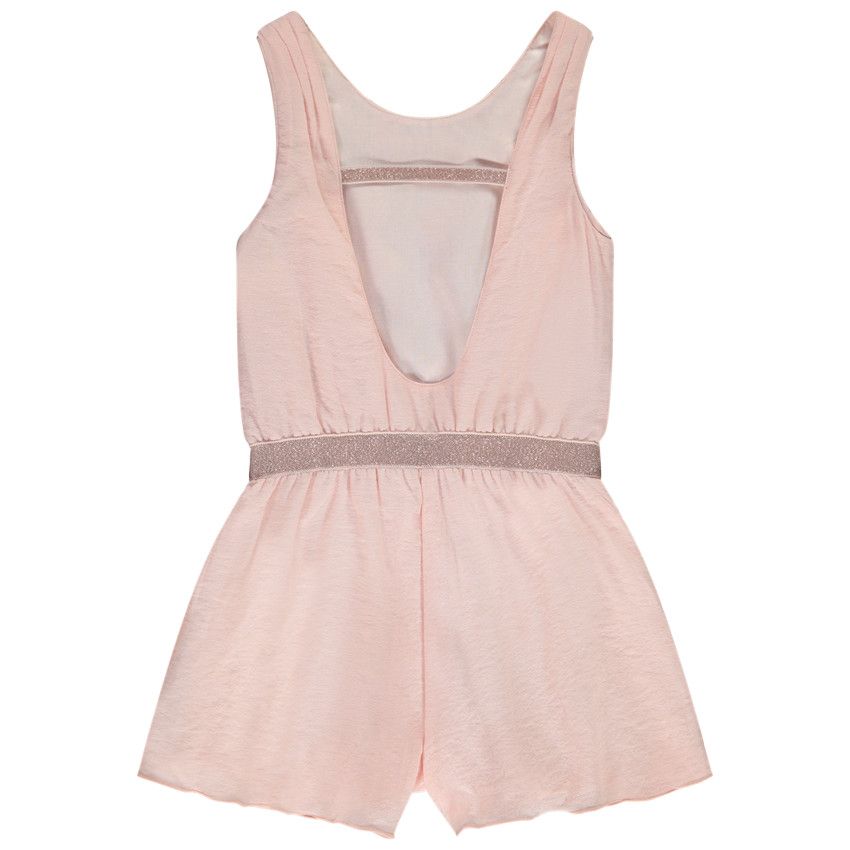 Combinaison courte bi-matière avec papillons en tulle pour fille - Rose