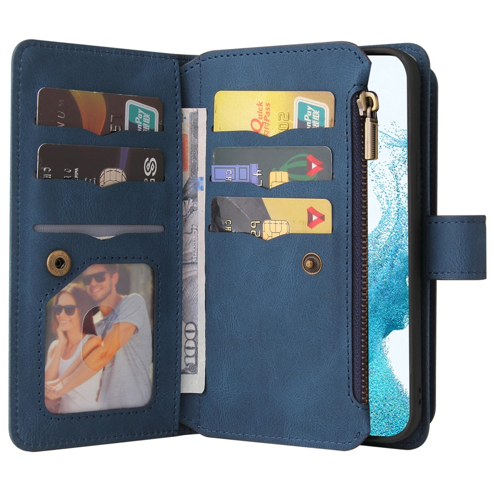 Samsung Galaxy S23 5G Leder Wallet Etui Tasche mit 15 Kartenfächern   Münzfach - Dunkelblau