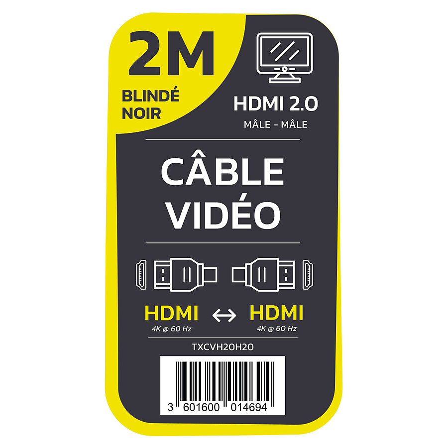 TEXTORM Câble HDMI 2.0 blindé - Mâle/Mâle - 2 m