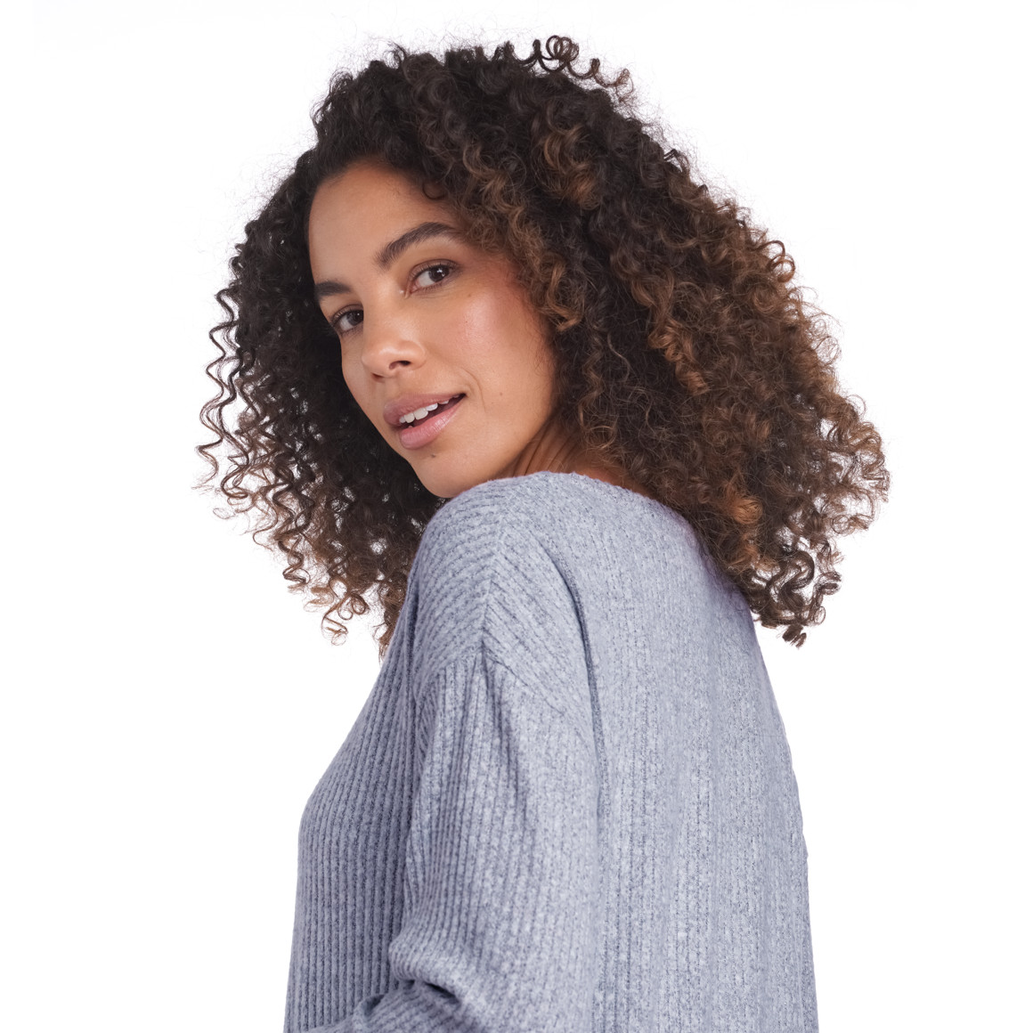 Gina Damen Langarmshirt mit Rippstruktur blaugrau