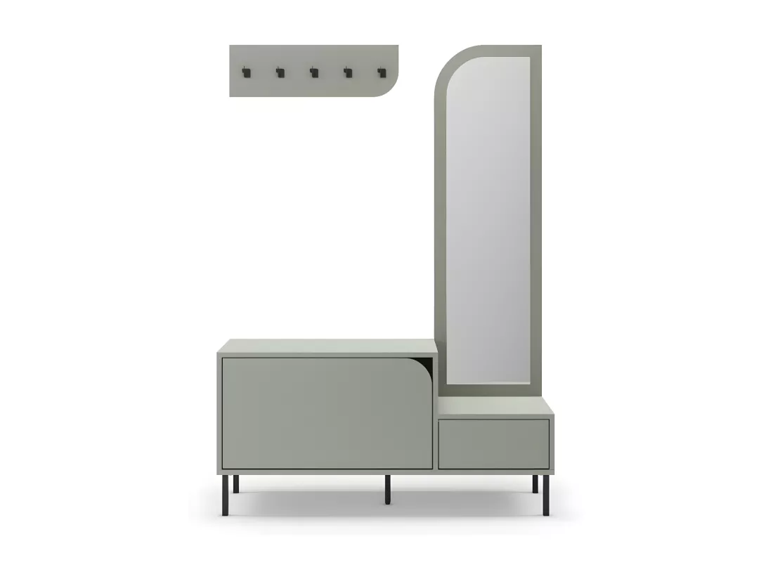 Silvar - Meuble d'entrée 2 portes avec miroir et portant en bois et métal H172cm - Vert amande
