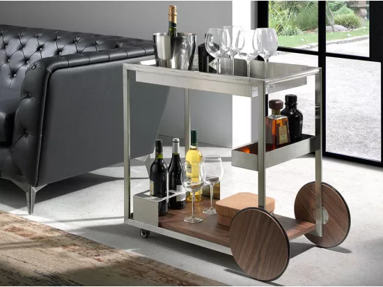 Chariot de minibar en acier poli et bois 3116 ANGEL CERDA