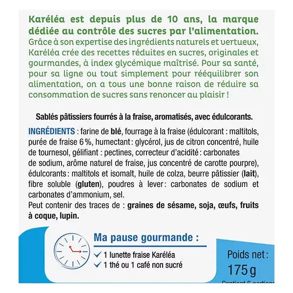 Biscoitos Karéléa sem adição de açúcar, sabor morango, 175g
