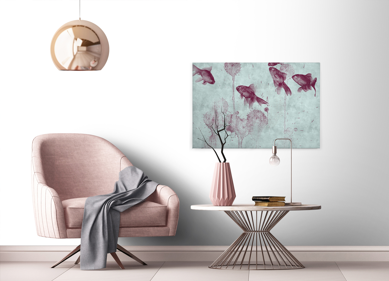 Leinwandbild FISCHE - türkis-rot - 90x60 cm