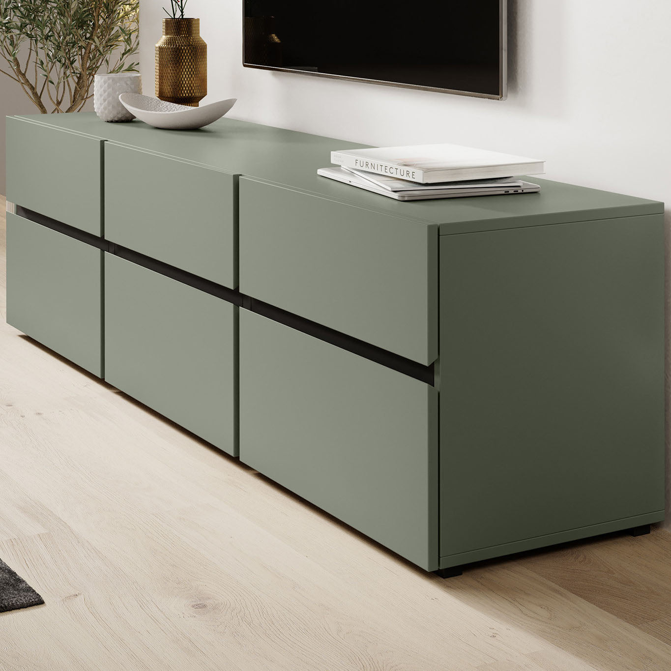 Cainan - TV-Meubel - met 3 lades - Groen - 180 cm