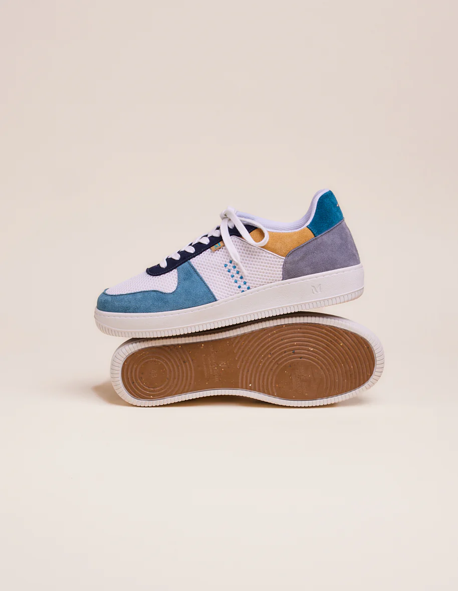 Baskets basses Maxence H - Suède et mesh ardoise blanc marine