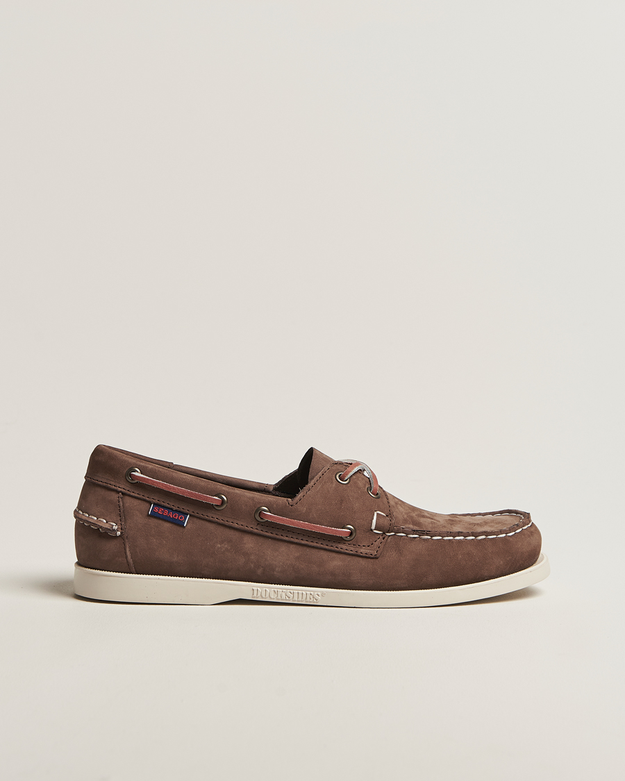 Sebago Docksides Portland Nubuck Boat Shoe Dark Brown