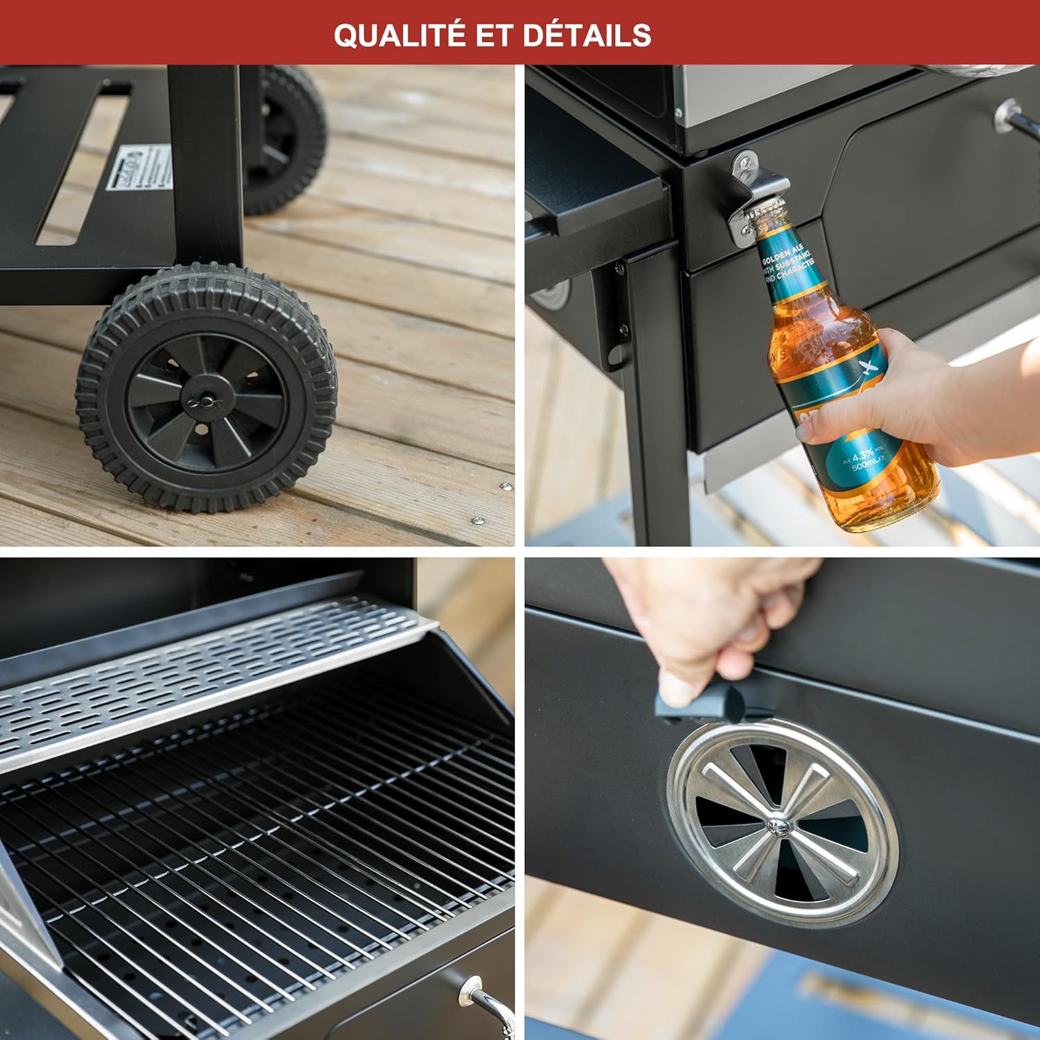 Royal Gourmet CD1824G 61.0 cm Holzkohlegrill mit klappbarem Beistelltisch, Outdoor BBQ Grill mit 490 Sq.in Kochbereich für Picknick und Camping Grillen, Schwarz