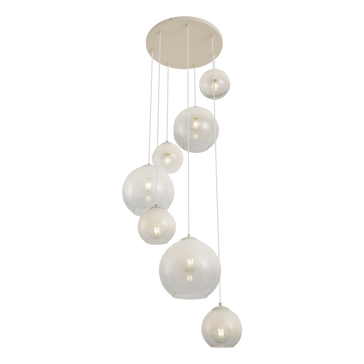 Art Deco hanglamp beige met wit glas 7-lichts - Sandra