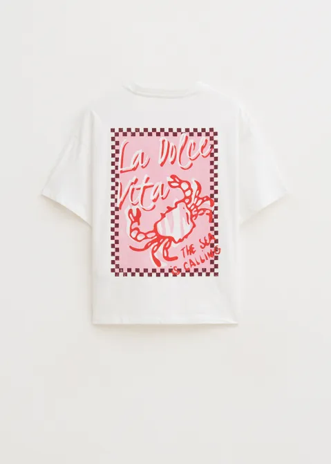 T-shirt met print la dolce vita wit (WIT)