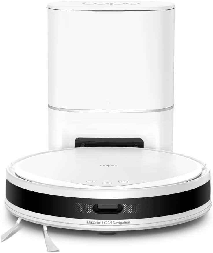 Tapo RV20 Max Plus Saugroboter mit Wischfunktion und automatischer Absaugstation, 5300Pa Ultra-Starke Saugkraft, 83 mm Ultra-schlank, kompatibel mit Alexa & Google Assistant Sprachsteuerung, Weiß