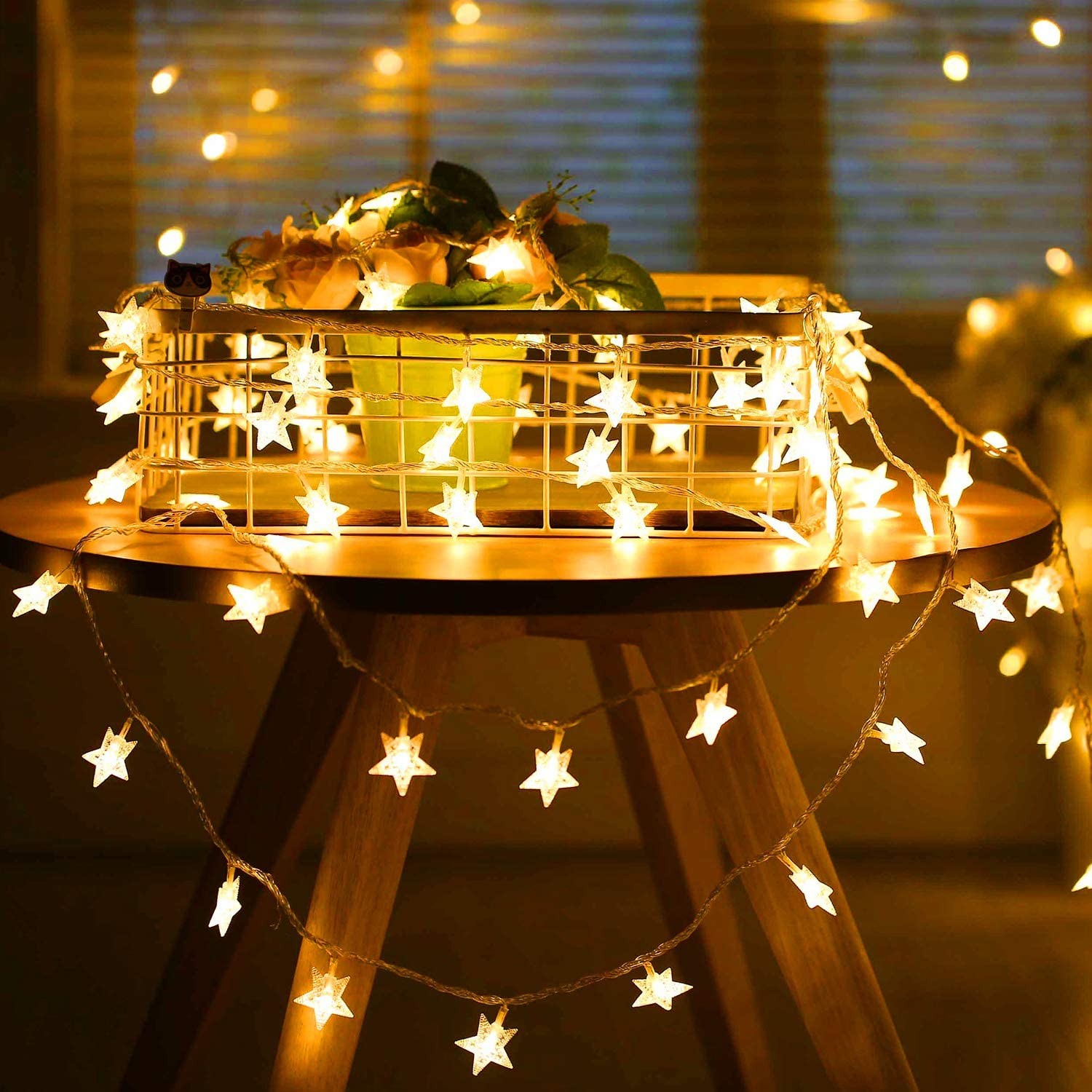 (5m) 50 LED's Weihnachts Deko Lichterkette Sternen Beleuchtung (Batteriebetrieben) - Warmweiss
