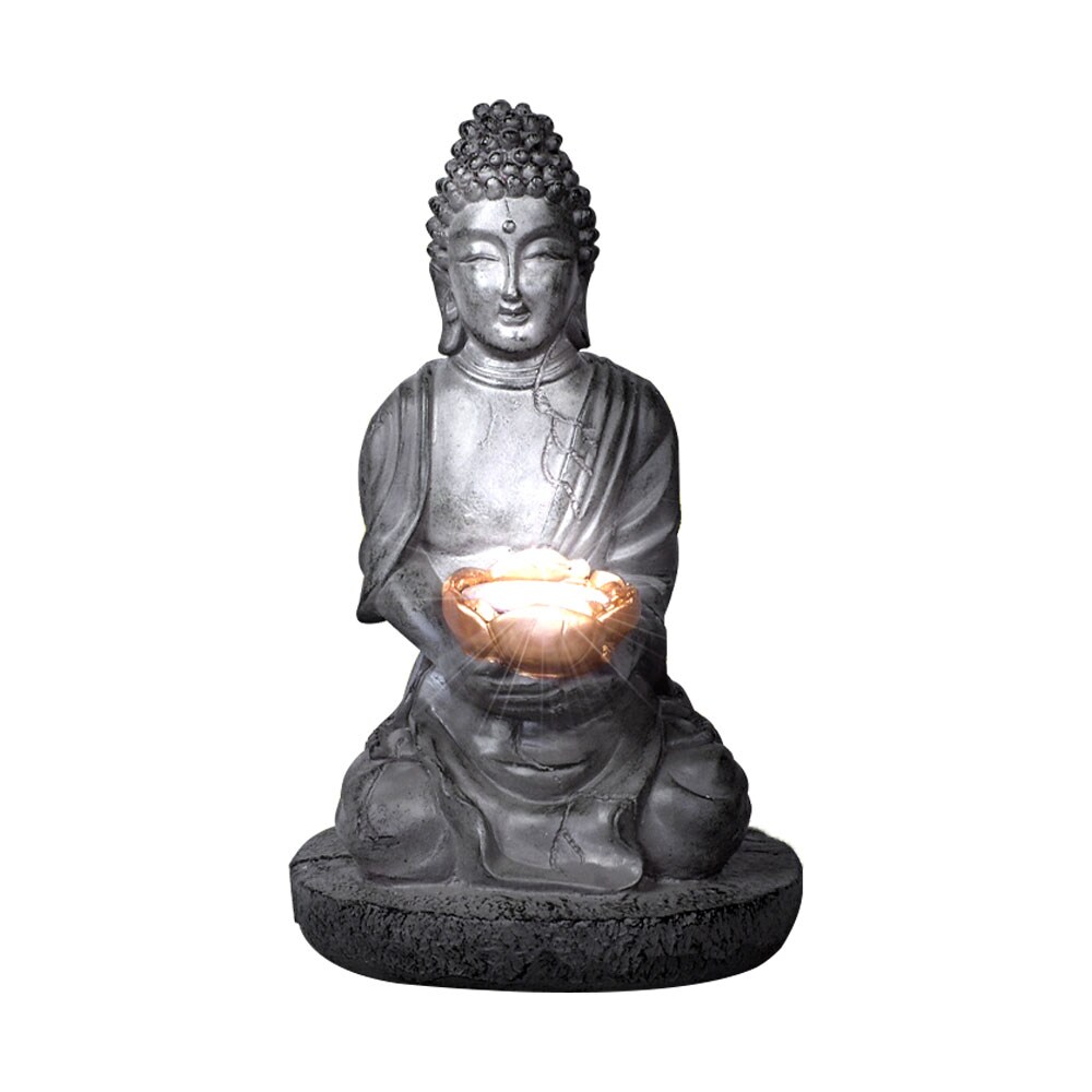 LED Solarleuchte BUDDHA aus Kunststoff in grau