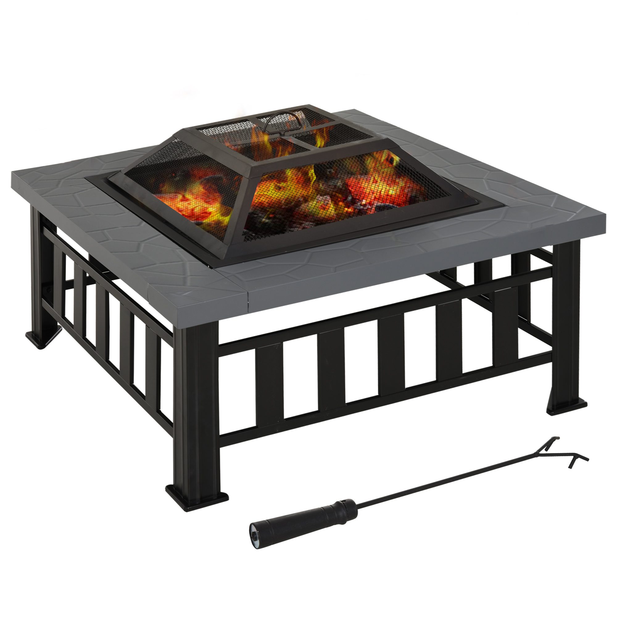 Lareira externa multifuncional 3 em 1 Outsunny em metal com churrasqueira e balde de gelo para pátio e jardim, 86x86x54 cm