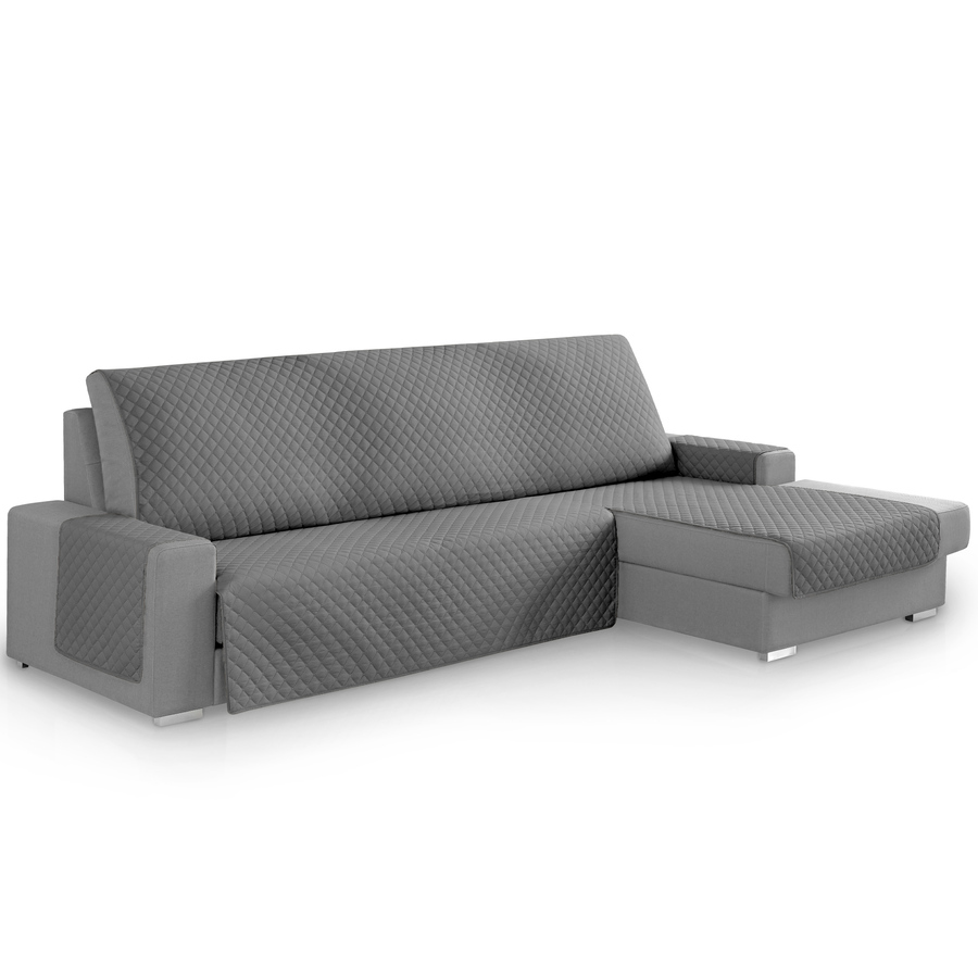 Capa protetora para sofá Vipalia com estampa de diamante. Cinza escuro. Chaise longue à direita, 240 cm.
