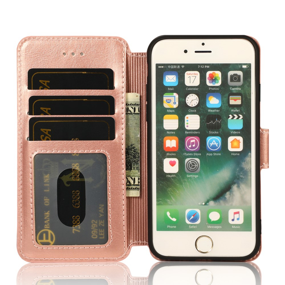 Apple iPhone SE (2022/2020) / 8 / 7 Leder Tasche Flip Cover mit Kartenfächer - Roségold