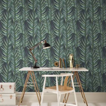 Vliesbehang Palmen blauw 100558