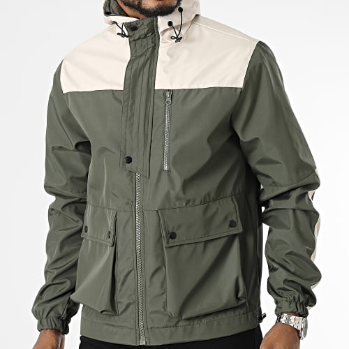 Veste Zippée Capuche Vert Kaki Beige