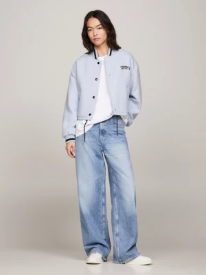 Jaqueta bomber cropped acolchoada estilo universitário