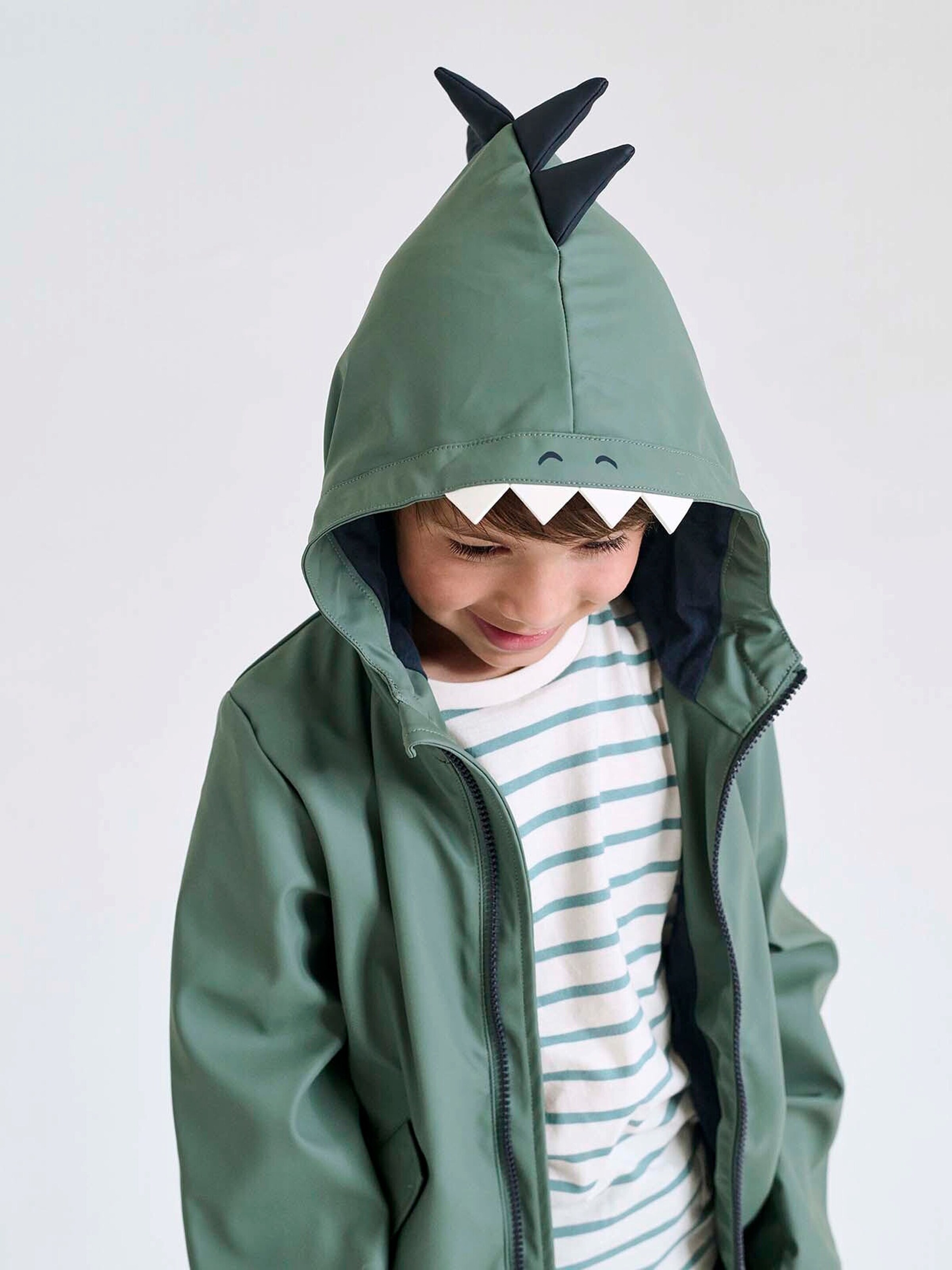 Vertbaudet Jungen Windjacke mit Kapuze, Dino salbeigrün