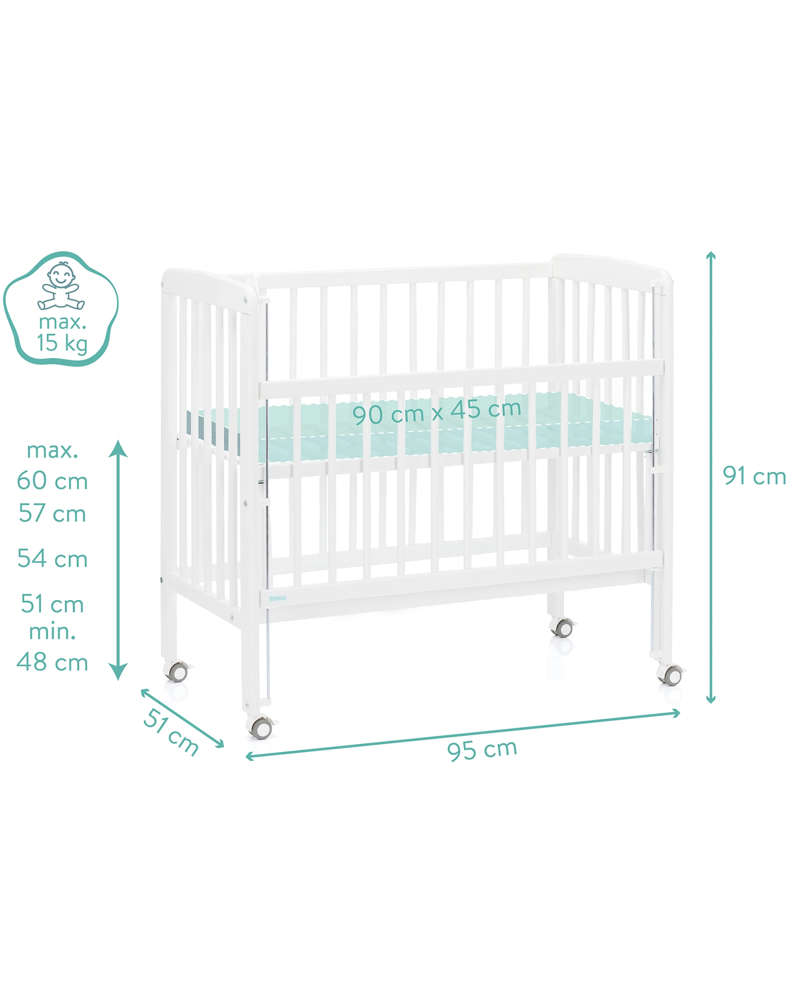Beistellbett NINO (90x45) in weiß