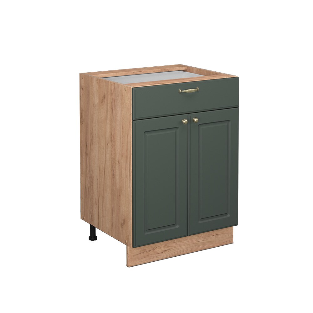 Vicco Schubunterschrank Küchenschrank Küchenmöbel Fame-Line Eiche Grün-Gold Landhaus 60 cm Küche Einbauküche Drehtür Schublade Einlegeboden Blende Küchenzeile