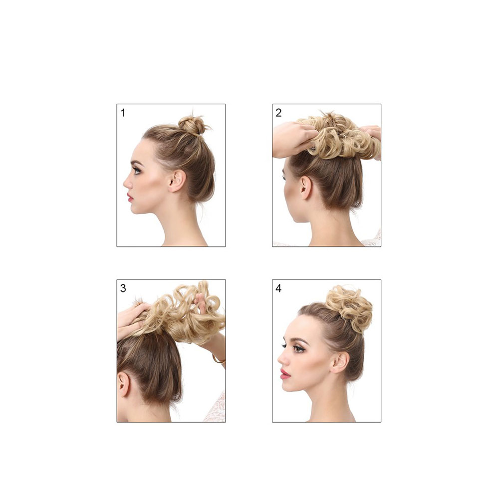 (Ø15cm) Kunsthaar Donut Haargummi Extensions Curly Band - Dunkelblond