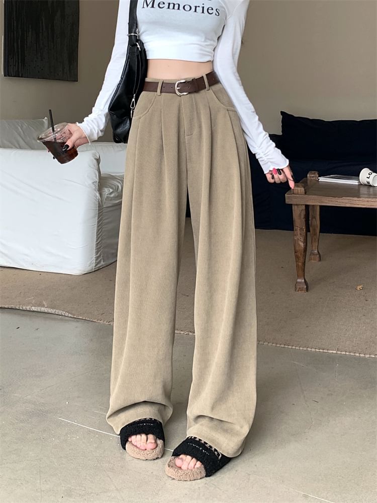 Ashlee - Corduroy broek met hoge taille en losse pasvorm