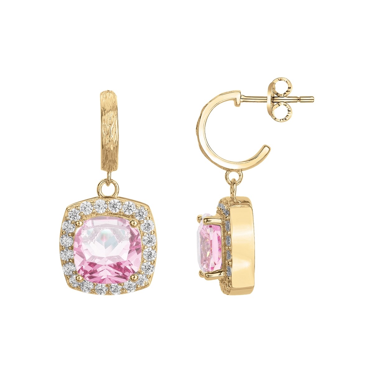 Boucles d'oreilles pendantes MARGARET en Plaqué Or avec pierre synthétique rose
