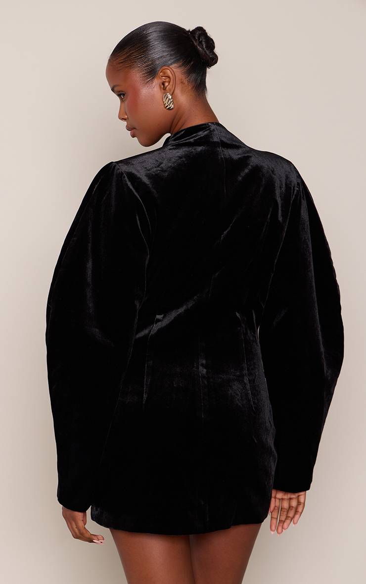Noir Robe Blazer En Velours À Manches Ballon