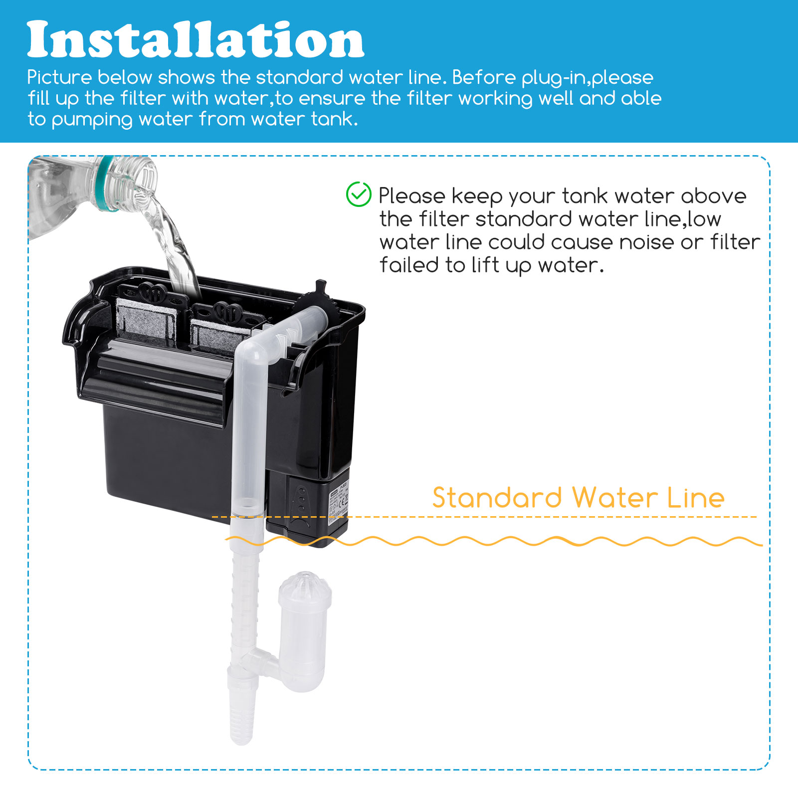 Nobleza - Filtro para Aquário, Filtro Suspenso 3 em 1 para Aquário 400L/H, Sistema de Filtragem com Bomba de Água Integrada, Design de Fluxo de Água em Cascata, Economia de Energia 5W
