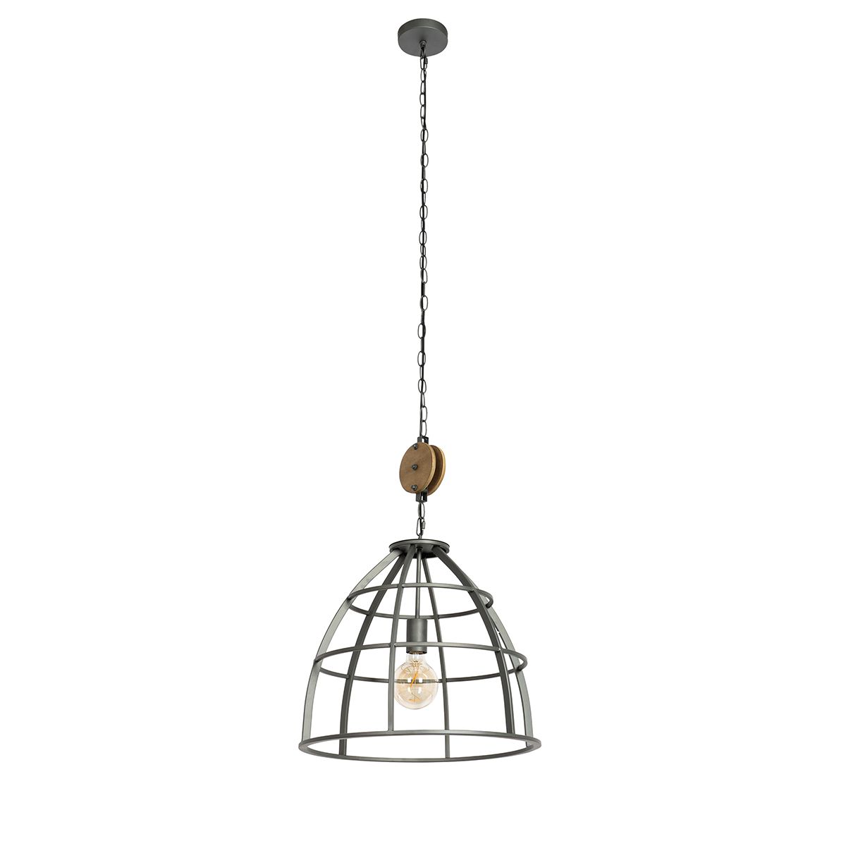 Industriële hanglamp donkergrijs met hout 47 cm - Arthur