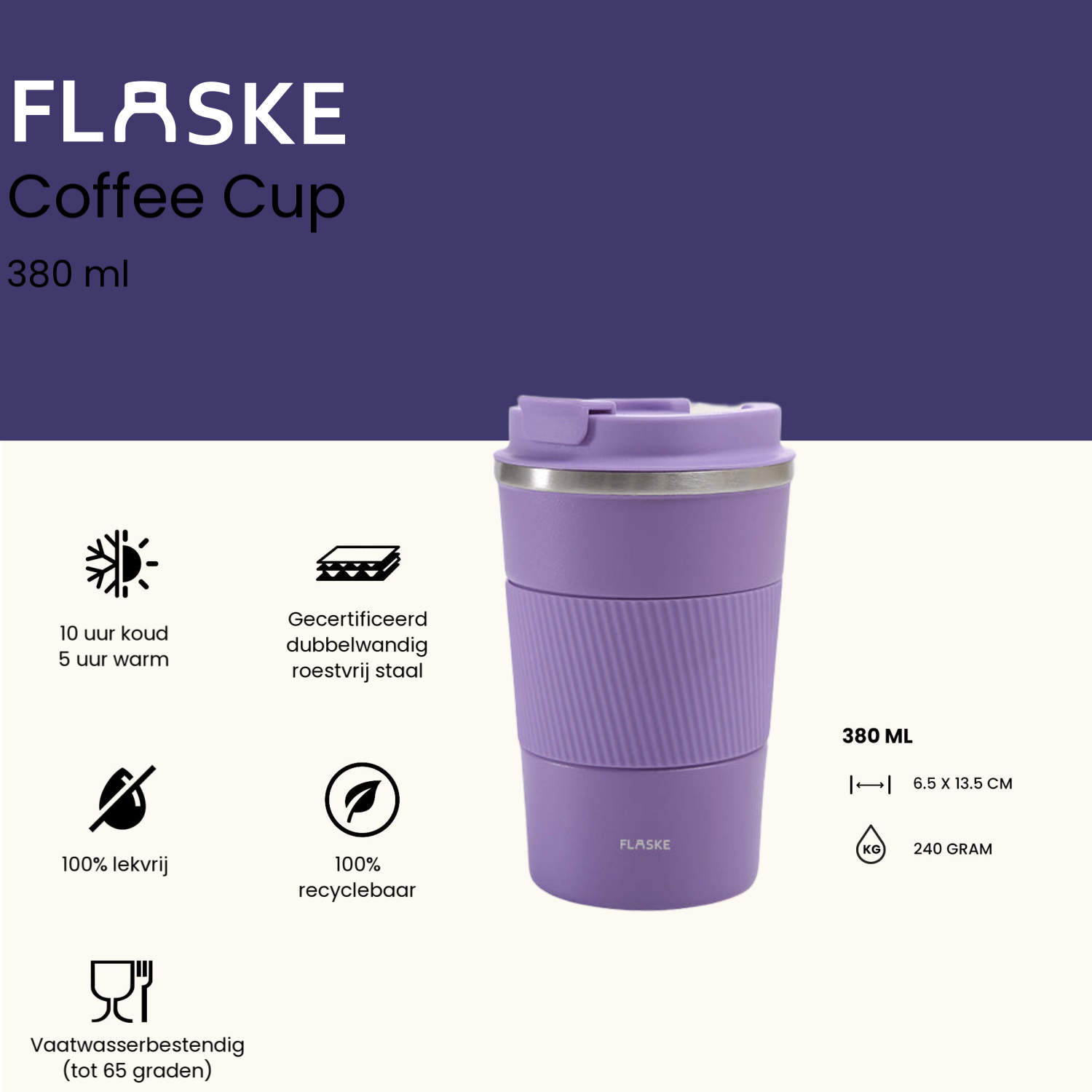 FLASKE 380 ml RVS koffiebeker to Go - Lavender
