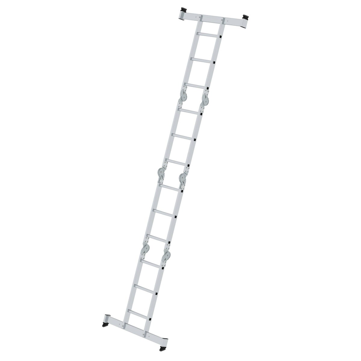 PROREGAL Multifunctionele ladder, 4-delig, met dwarsbalk en houten vlonder, 4 x 3 sporten