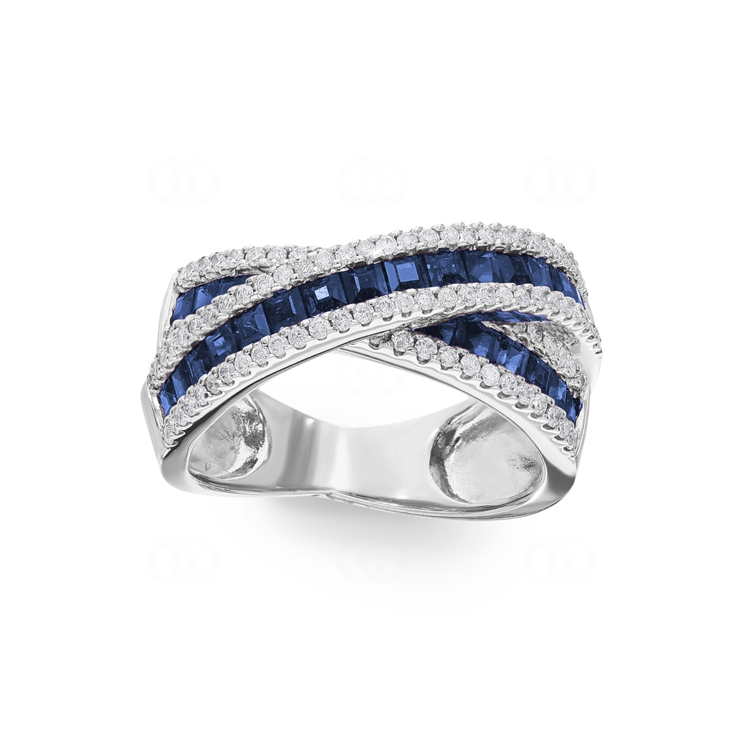 Damenring 750/18 K Weissgold mit Diamanten 0.56 ct H/Si und Saphire