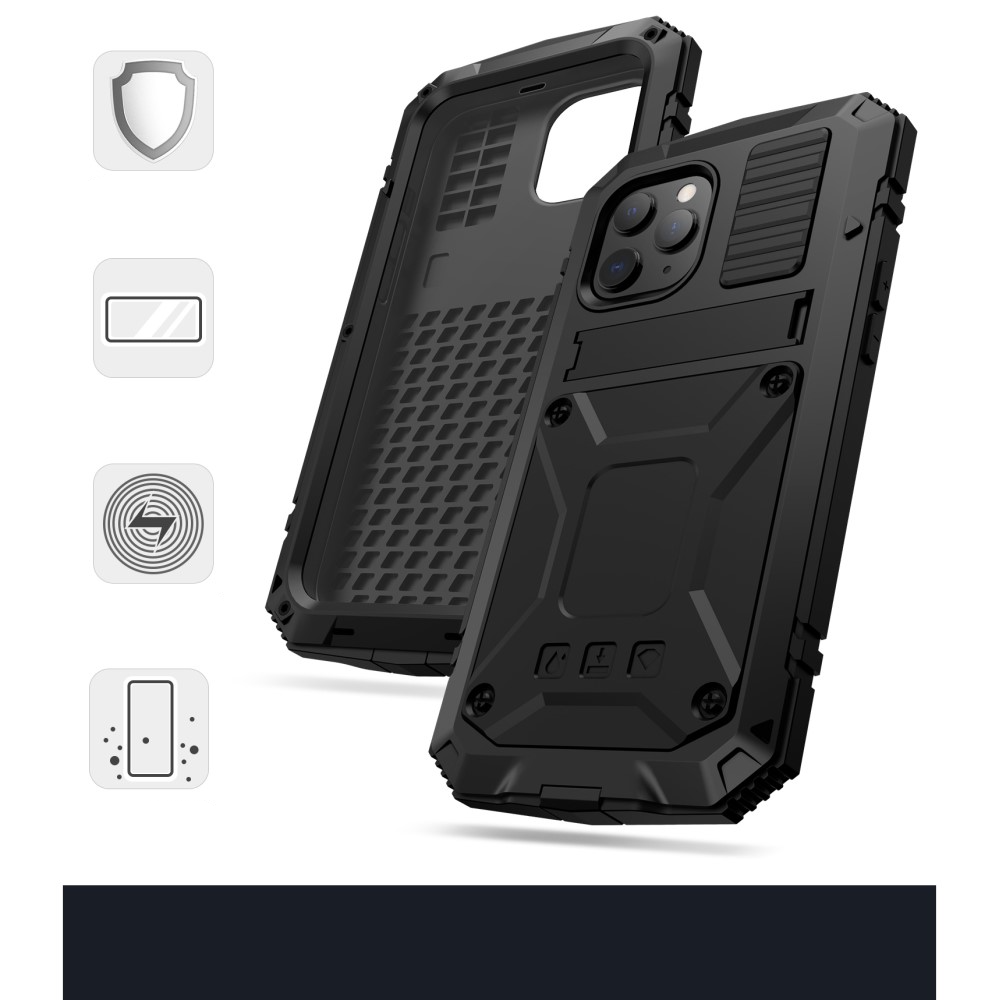iPhone 12 / iPhone 12 Pro Spritzwasserfeste Hybrid Silikon Metall Outdoor Case Hülle   Panzerfolie - Schwarz