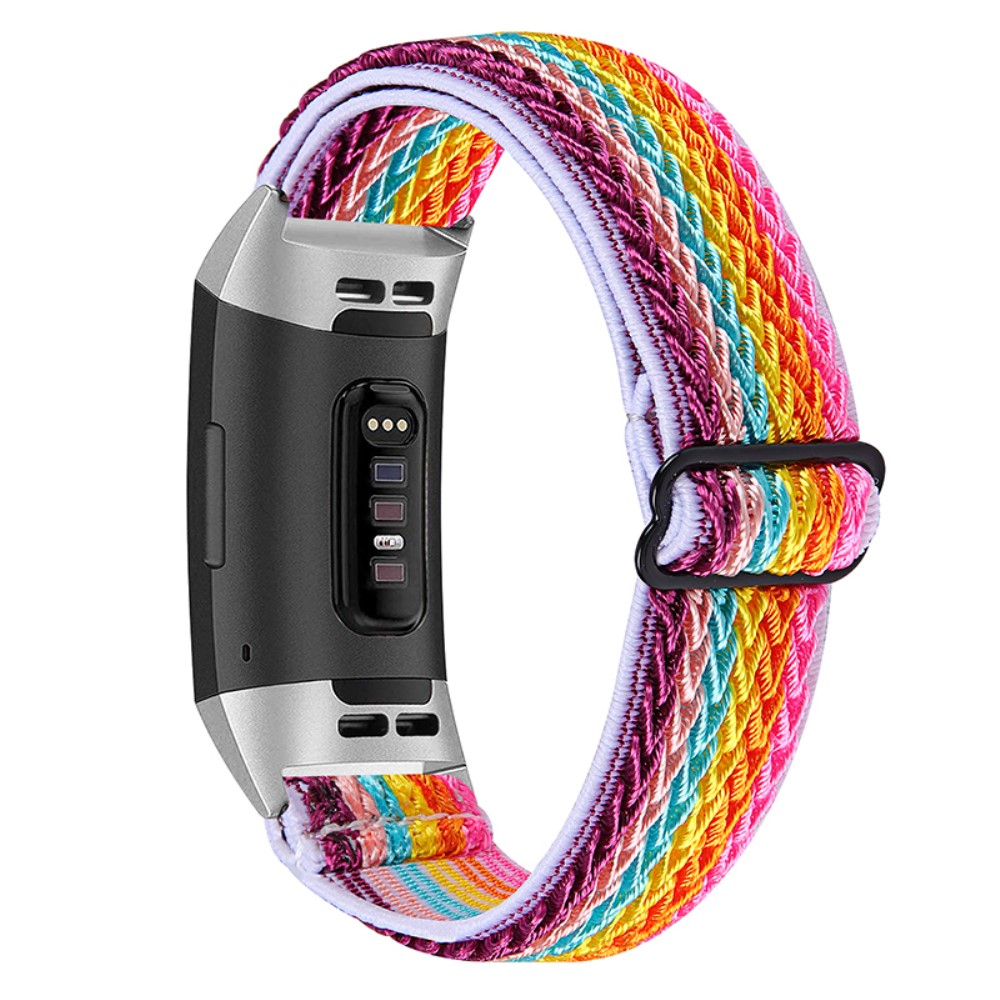 Fitbit Charge 4 / 3 Elastisches Nylon Gummi Armband (Gelenkumfang: 165-245mm) - Regenbogen
